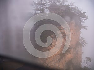 Mountain View From Cable Car in foggy day at Tianzishan mountain Zhangjiajie National Forest Park