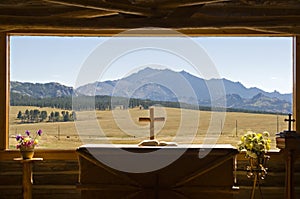 Mountain view from church window