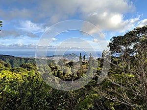 Mountain view of city of Honolulu from Diamond Head to Manoa