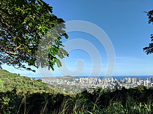 Mountain view of Diamondhead, Honolulu,  and Pacific ocean