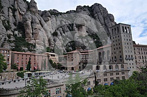 Mountain View. Facade of the Basilica of Montserrat Monastery