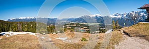 Mountain view from Hoher Kranzberg, hiking resort Mittenwald, early springtime landscape