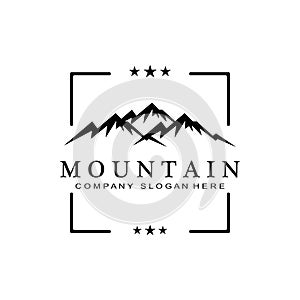 Mountain View logo vector design at sunrise for Outdoor Nature Adventure