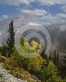 Mountain view with low clouds from Alaska