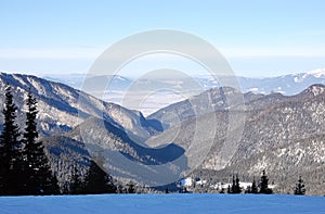 Mountain view of Low Tatras from ski slope.