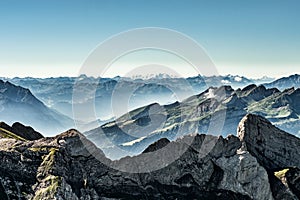 Mountain view from Mount Saentis, Switzerland , Swiss Alps.