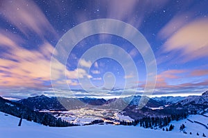 Mountain view over illuminated valley