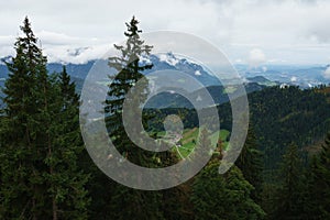 Mountain view from Rossfeld Panorama road in the Bavarian Alps in Germany