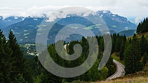 Mountain view from Rossfeld Panorama road in the Bavarian Alps in Germany