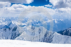 Mountain view from the top of Lenin Peak in Pamir region