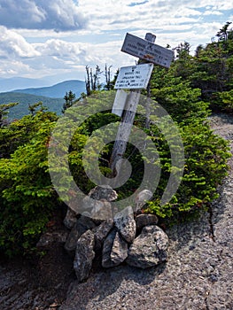 Mountain View with Trail Sign, Dense Maine Forest, Mahoosuc Range