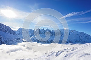 Mountain views in Chamonix while Ski Touring