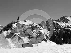Mountain village in black and white