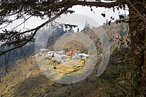 Mountain village buddhist temple monastery, Nepal.