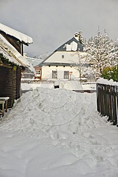 Mountain village Bully during winter near Donovaly