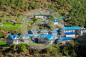 Mountain village on EBC trekking route in Nepal