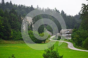 Mountain village road view Slovenia Europe