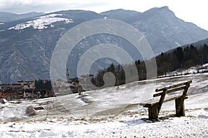 Mountain village of Tonezza and a bench