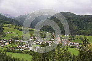 Mountain village, view from above. Sankt Gallen,  Styria, Austria