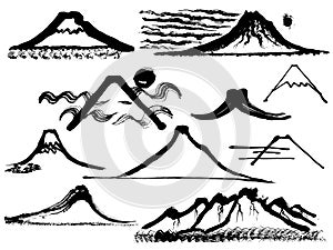 Mountain and volcano mountain. brush stroke illustrations.