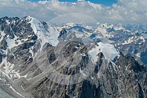 Mountain wall of Tian Shan peaks in Kyrgyzstan Ala Archa