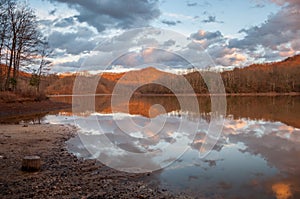 Mountain Water Reflection on Lake During Sunset