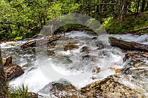 Mountain waterfall in Belaya river, Caucasus mountains, Russia