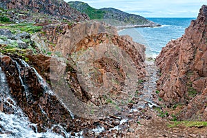 Mountain waterfall in the North of the Kola Peninsula.