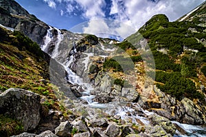 Mountain waterfall Siklawa in Polish Tatra