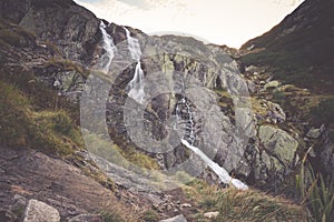 Mountain waterfall Siklawa in Polish Tatra Mountains. Tatra National Park