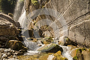 mountain and waterfalls in village theodoriana arta perfecture greece firs forest high rocks butterfly