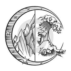 Mountain and Wave Wild Nature Emblem