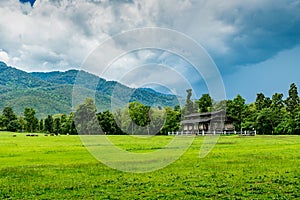 Mountain with white cloud on Blue sky