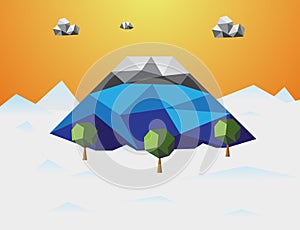 Mountain in winter Low poly background. Mountain and cloud and t