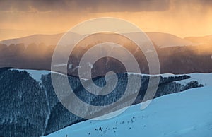 Mountain in the winter time during sunset