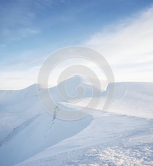 Mountain in the winter time during sunset