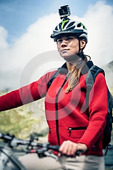 Mountainbiker With Actioncam On Helmet