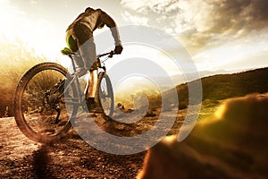 Mountainbiker at sunset