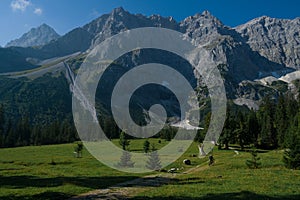 Mountainbiking through Kleiner Ahornboden in the Karwendel mountains, Austria