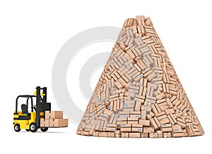 Mountaine Heap of Cardboard Parcel Packages with Forklift. 3d Re
