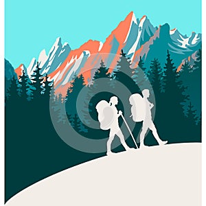 Mountaine hike silhouette background