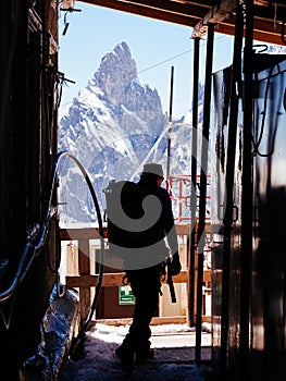 Mountaineer in a alpine hut