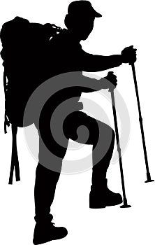 A mountaineer with baton, silhouette vector