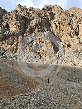 Mountaineer climbing on Karayalak Valley