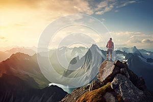 A Mountaineer Conquers The Summit Savoring The Breathtaking View And The Achievement Of Reaching New Heights - Generative AI