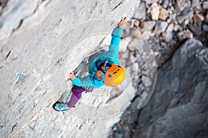 Mountaineer in helmet.