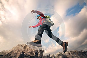 Mountaineer jumps
