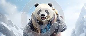 mountaineer panda climbing a mountain, AI generated