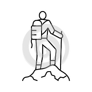 mountaineer on the top adventure line icon vector illustration