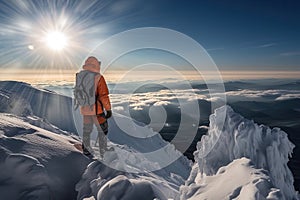 Mountaineer on top of the mountain